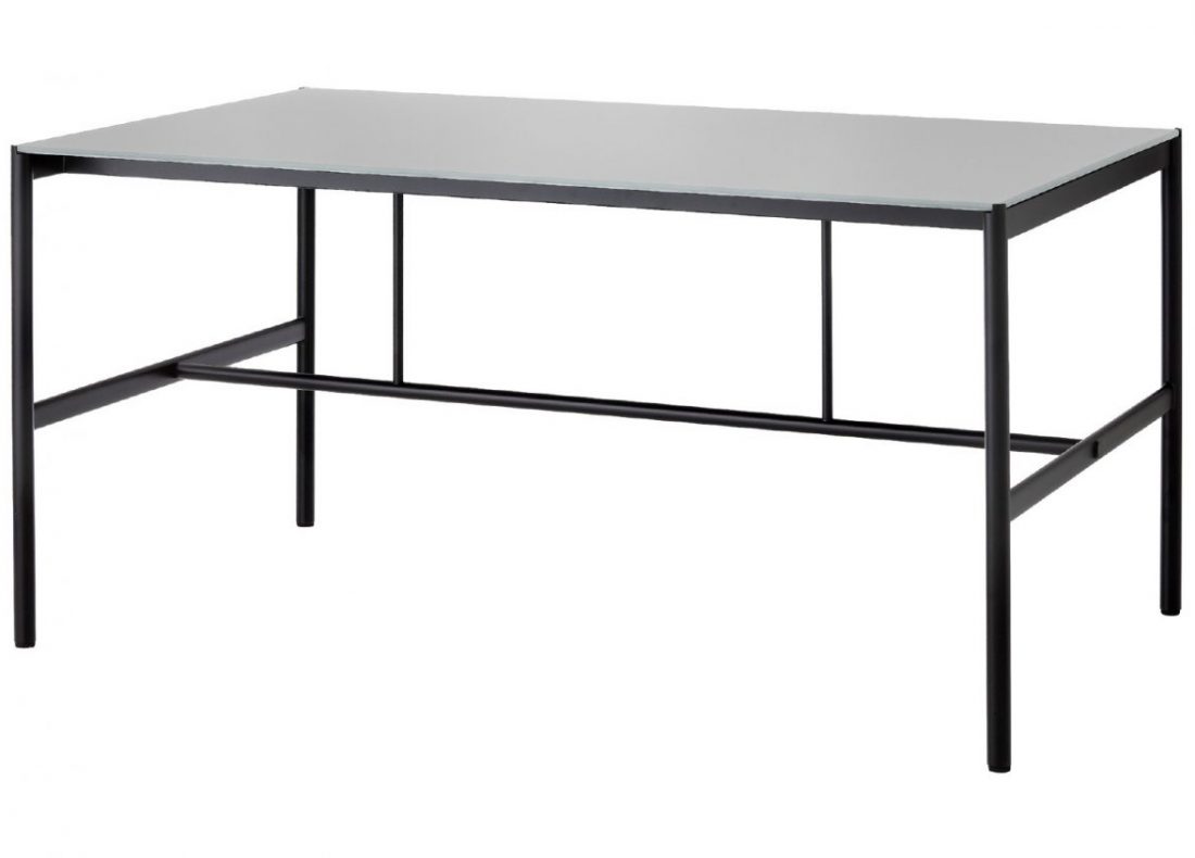 CHAT BOARD MIES Collab table with Black Frame and Dark Grey glass table top front view perspective