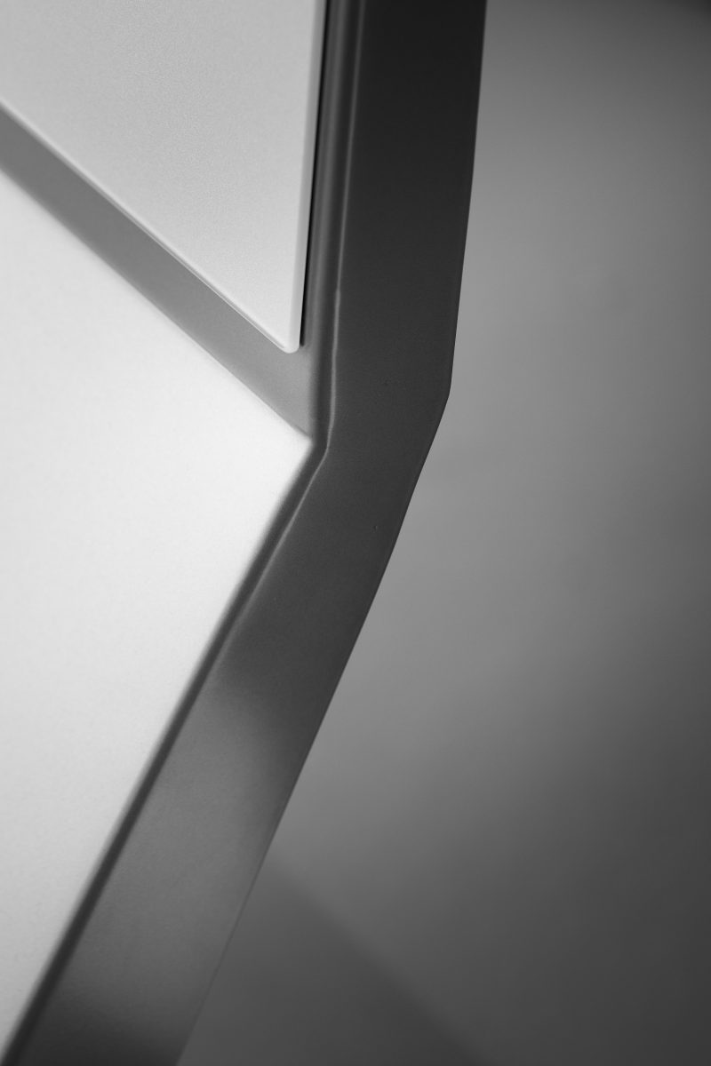 CHAT-BOARD-Mobile-Silver-angle-detail-gallery CHAT BOARD Mobile in Silver on bespoke grey base, bend detail