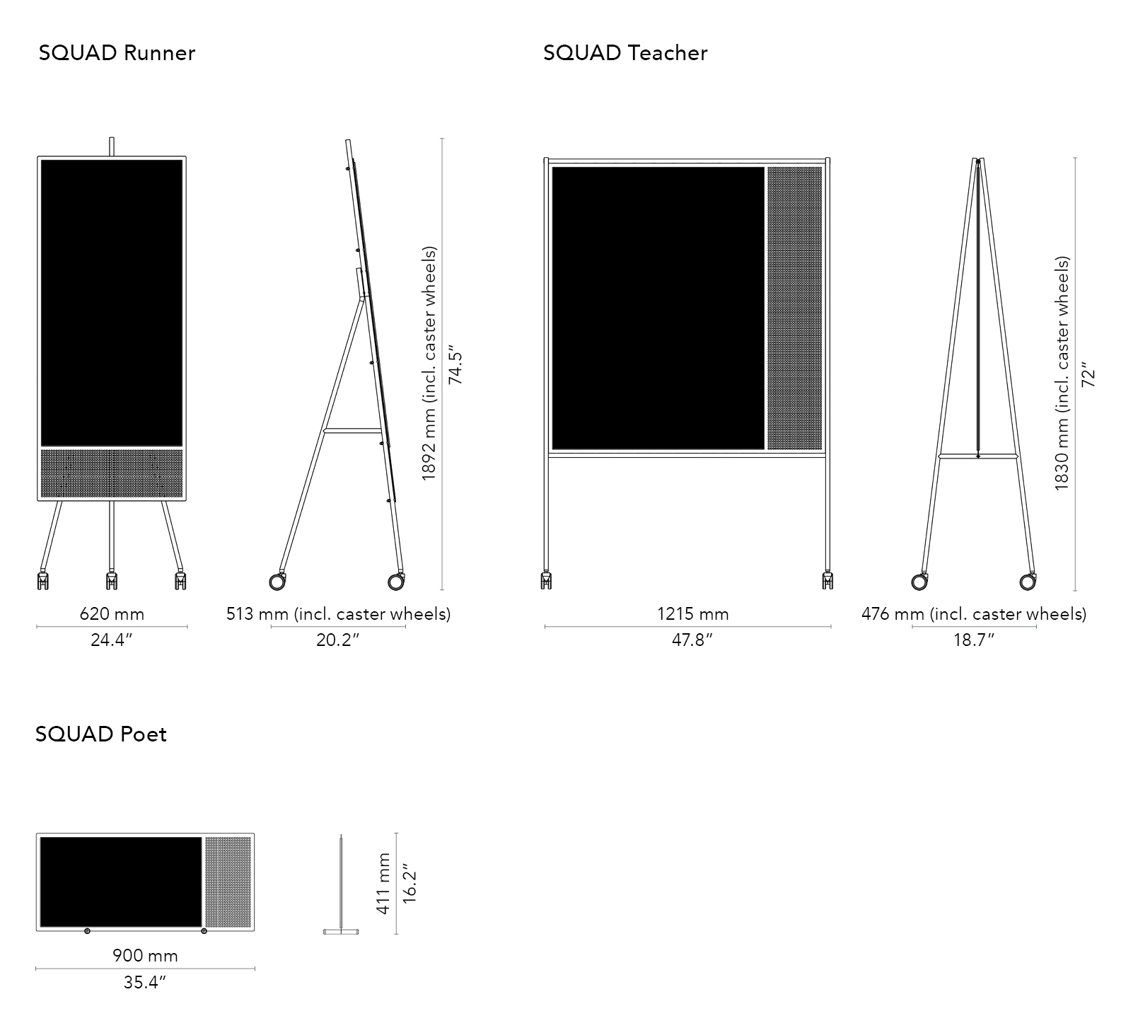 SQUAD drawings with measurements