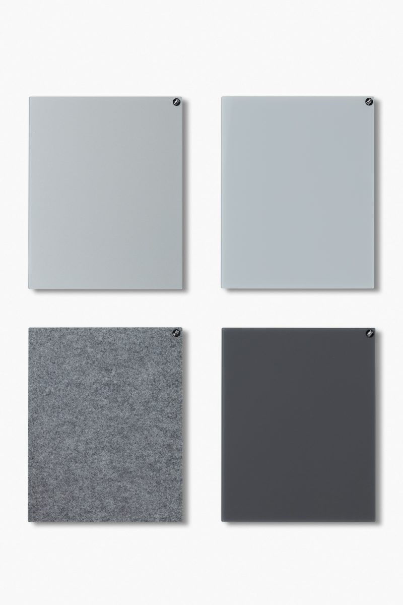 CHAT-BOARD-Colours-Silver-Dove-BuzziFelt-Stone-Grey-Dark-Grey-GALLERY CHAT BOARD Classic and BuzziFelt quad in grey tones