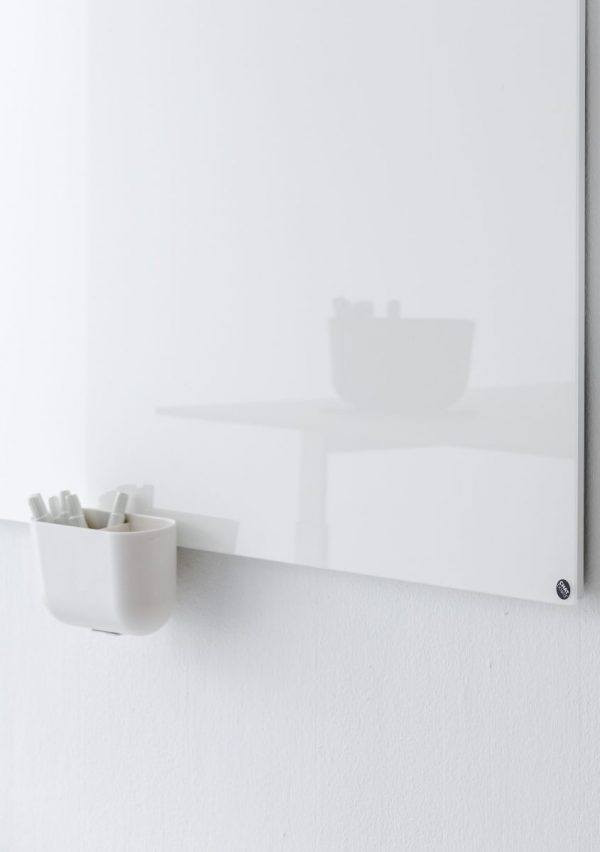 CHAT BOARD Storage Unit Hanger in White shown on Classic in Pure White with reflection of Table Top