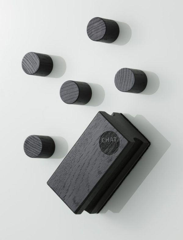 CHAT BOARD Woody Eraser and Magnets in black stained ash on Pure White Classic