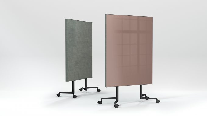 CHAT BOARD Move Acoustic in Blush glass and Remix Screen fabric in 0908, front and back view