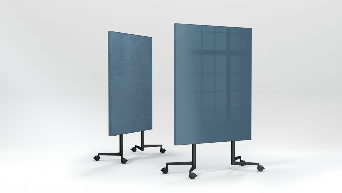 CHAT BOARD Move Acoustic in Denim glass and Remix Screen fabric in 0818, front and back view