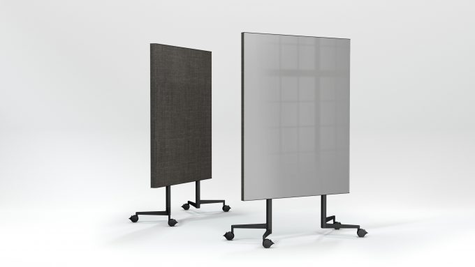 CHAT BOARD Move Acoustic in Dove glass and Remix Screen fabric in 0158, front and back view