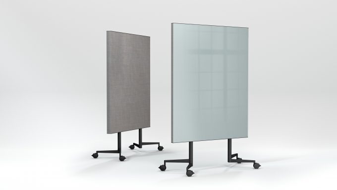 CHAT BOARD Move Acoustic in Sky Blue glass and Remix Screen fabric in 0608, front and back view
