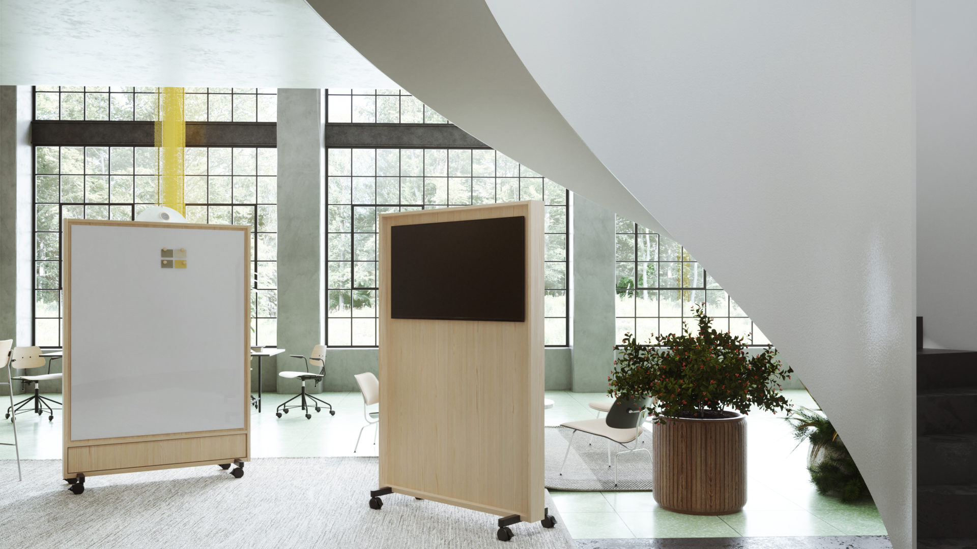 CHAT BOARD Dynamic Wood Veneer Full Coverage in oak with Pure White glass and flat screen