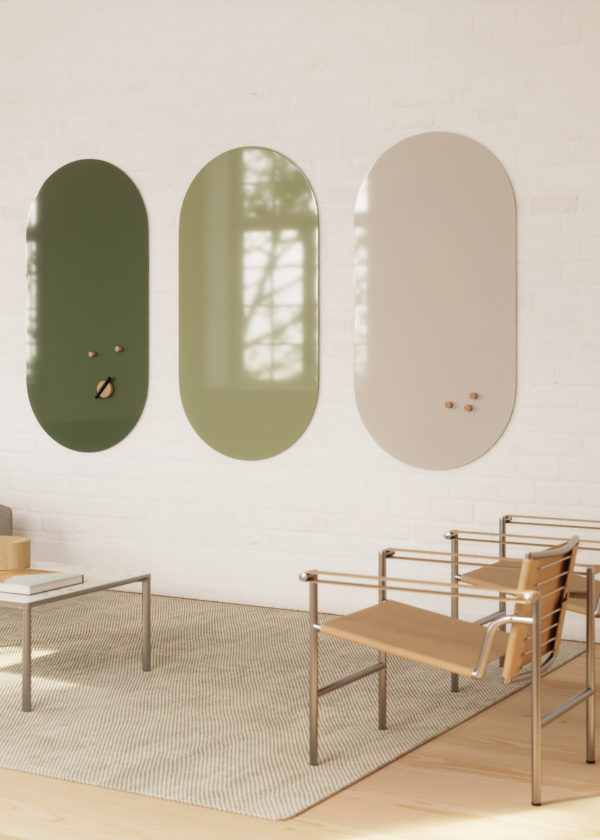 CHAT BOARD Ambit - oval boards in Pine, Khaki and Sand (ambient interior image - portrait)