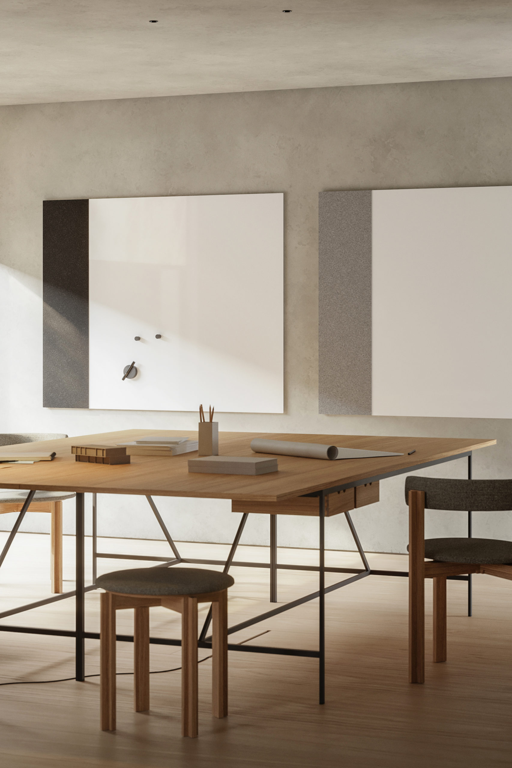 CHAT-BOARD-BuzziFelt-30x120-portrait CHAT BOARD BuzziFelt panels size 30 x 120 cm with Classic boards size 120 x 120 cm and 120 x 200 cm in Pure White