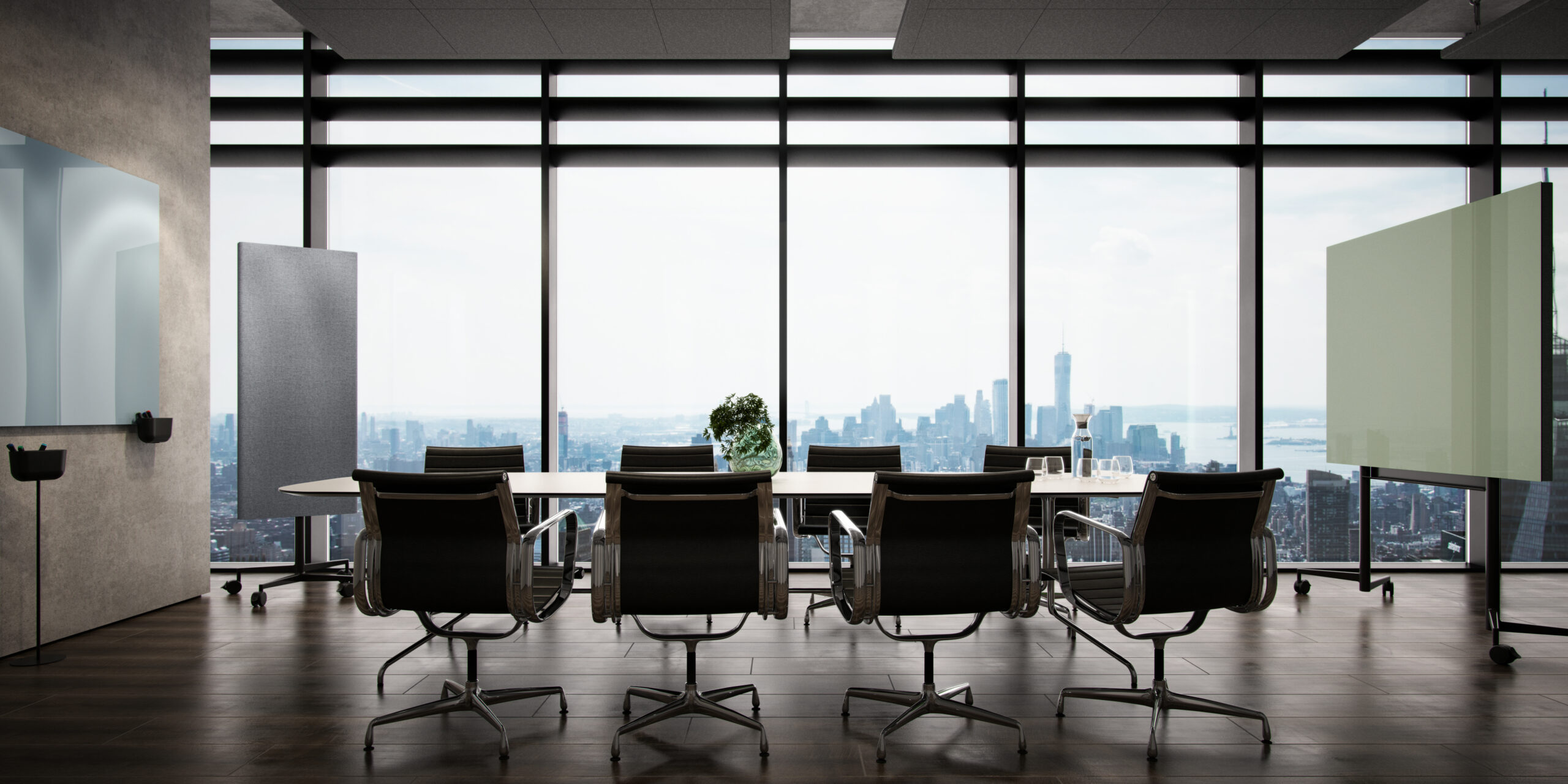 CHAT BOARD Move magnetic glass whiteboards with storage unit for flexible office spaces